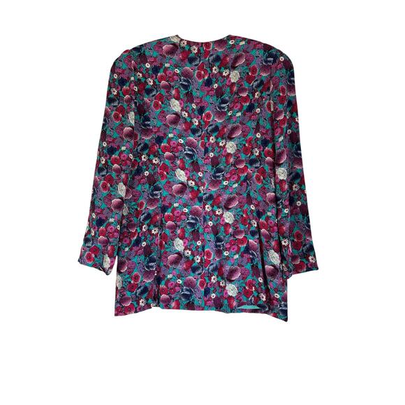 Jane Schaffhausen Belle France Vintage Women’s Teal Purple Floral Jacket Size 10 - Picture 3 of 6